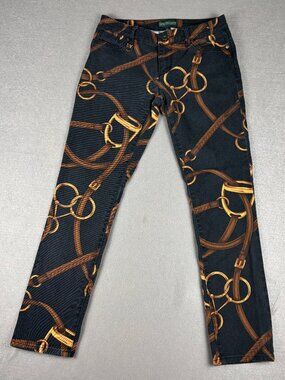 Lauren Jeans Co Ralph Lauren Equestrian Print Skinny Jeans Black Horsebit 30x29